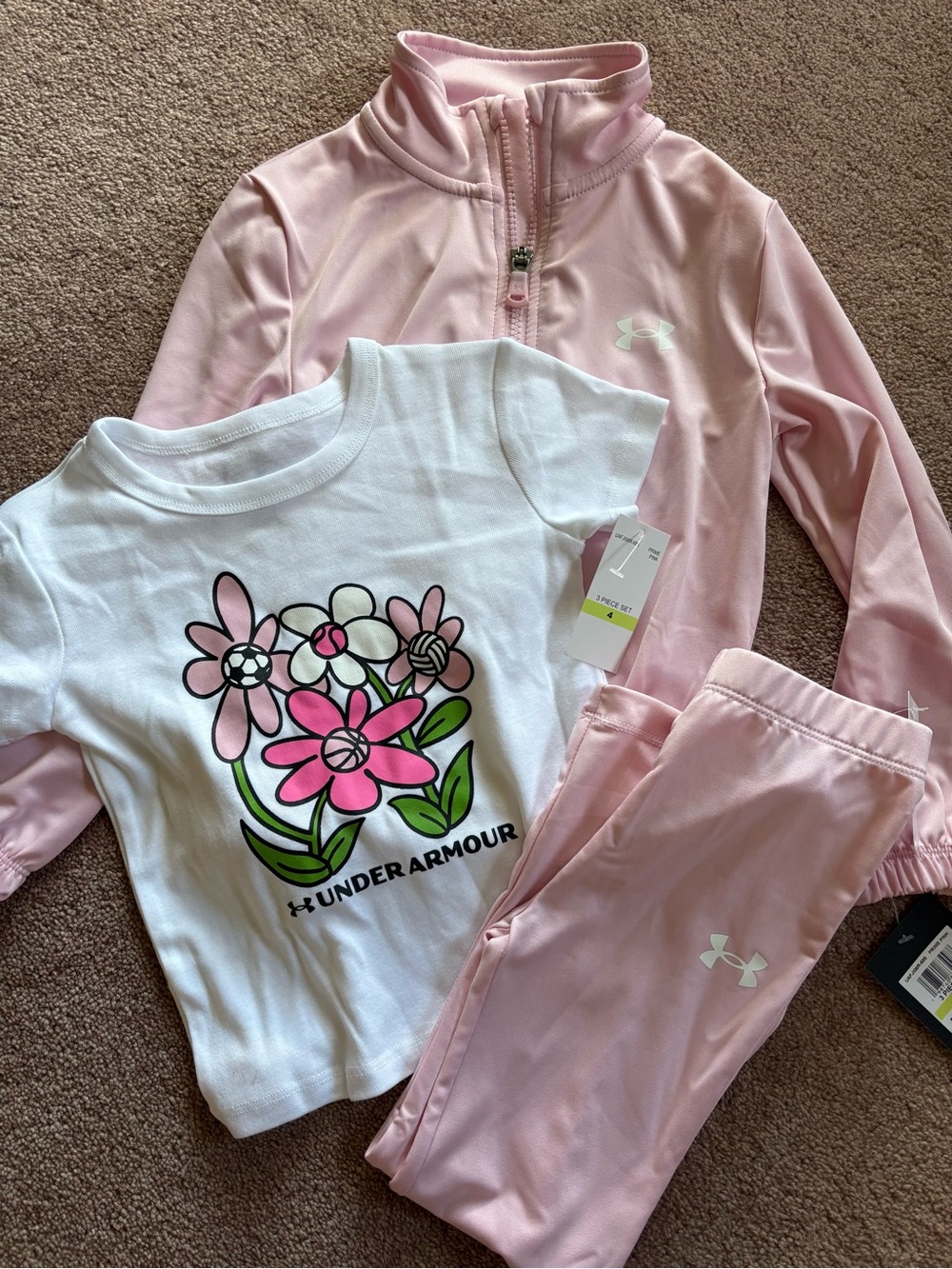 Under Armour Kids Girls outfit jacket set cute floral tshirt pants size 4 NW
